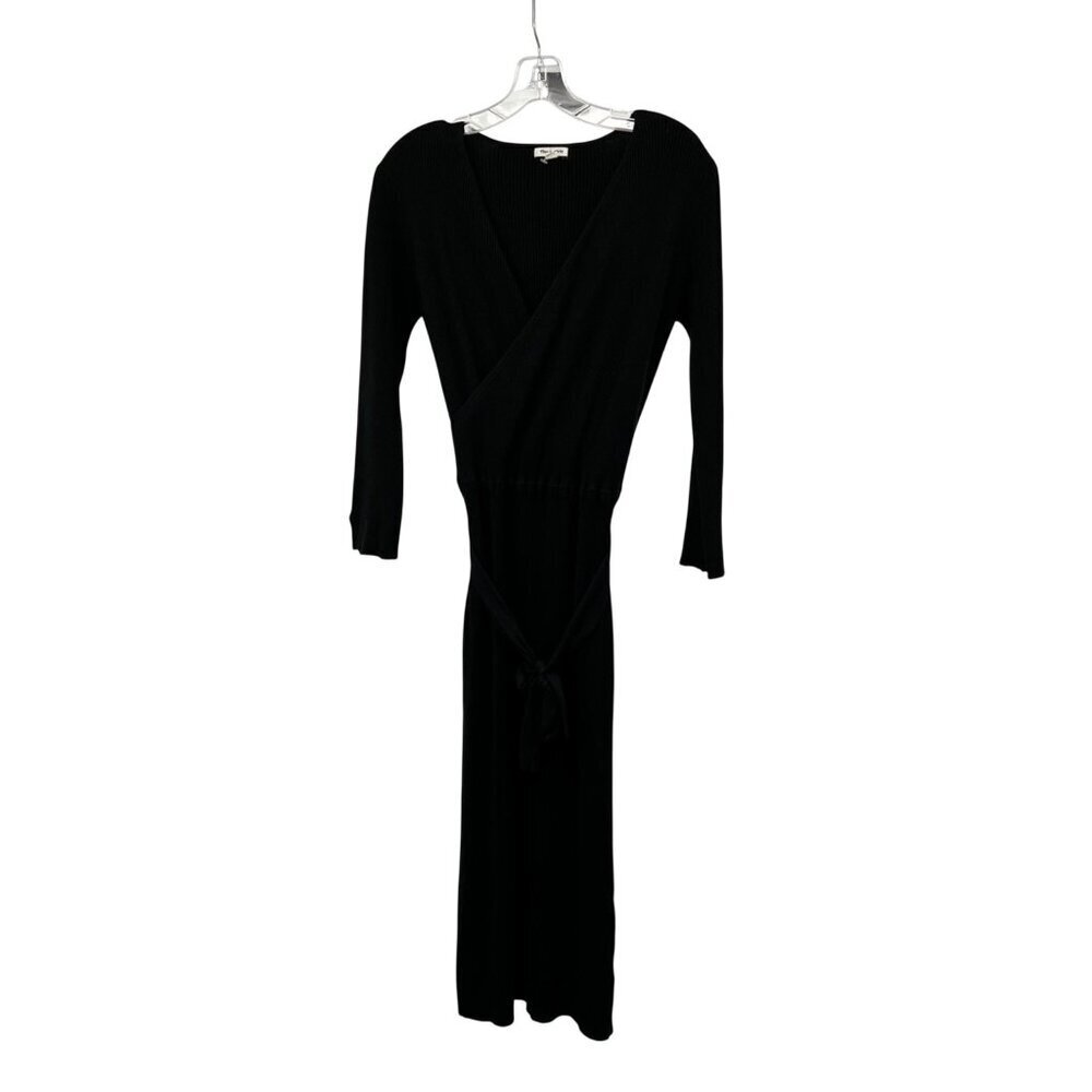 Tea n Rose Midi Sweater Dress Long Sleeve Surplice Black Size Medium Belted